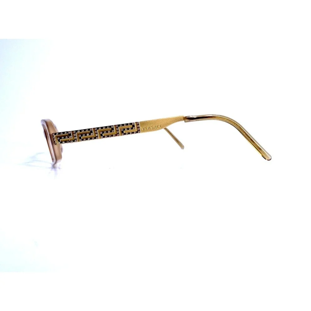 Versace Brown Beige Rectangular Eyeglasses Crystal Greek Key MOD 3093-B 592